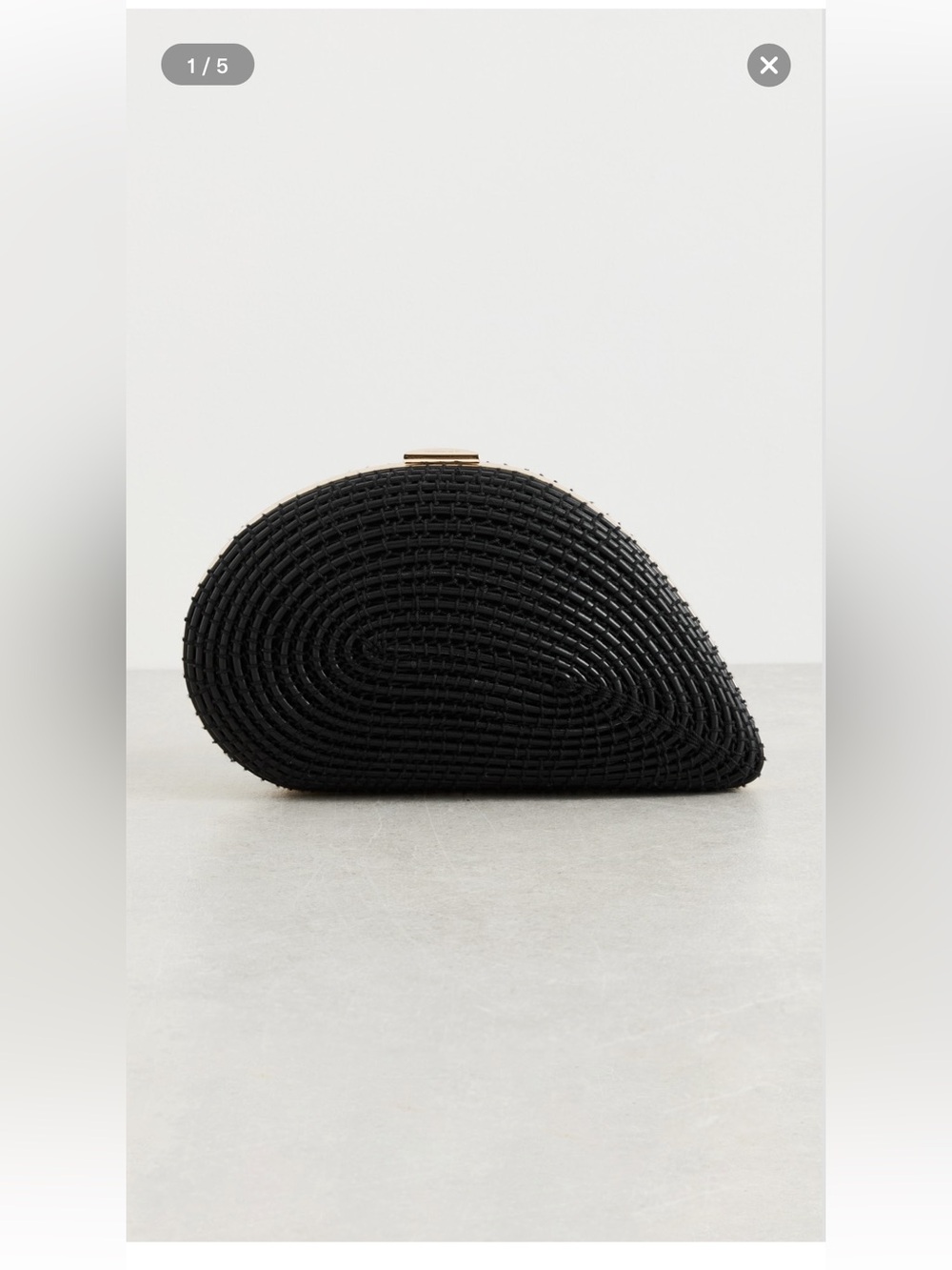 Simkhai Black Woven Leather Bridget Corded Clutch with Gold Metal Clasp